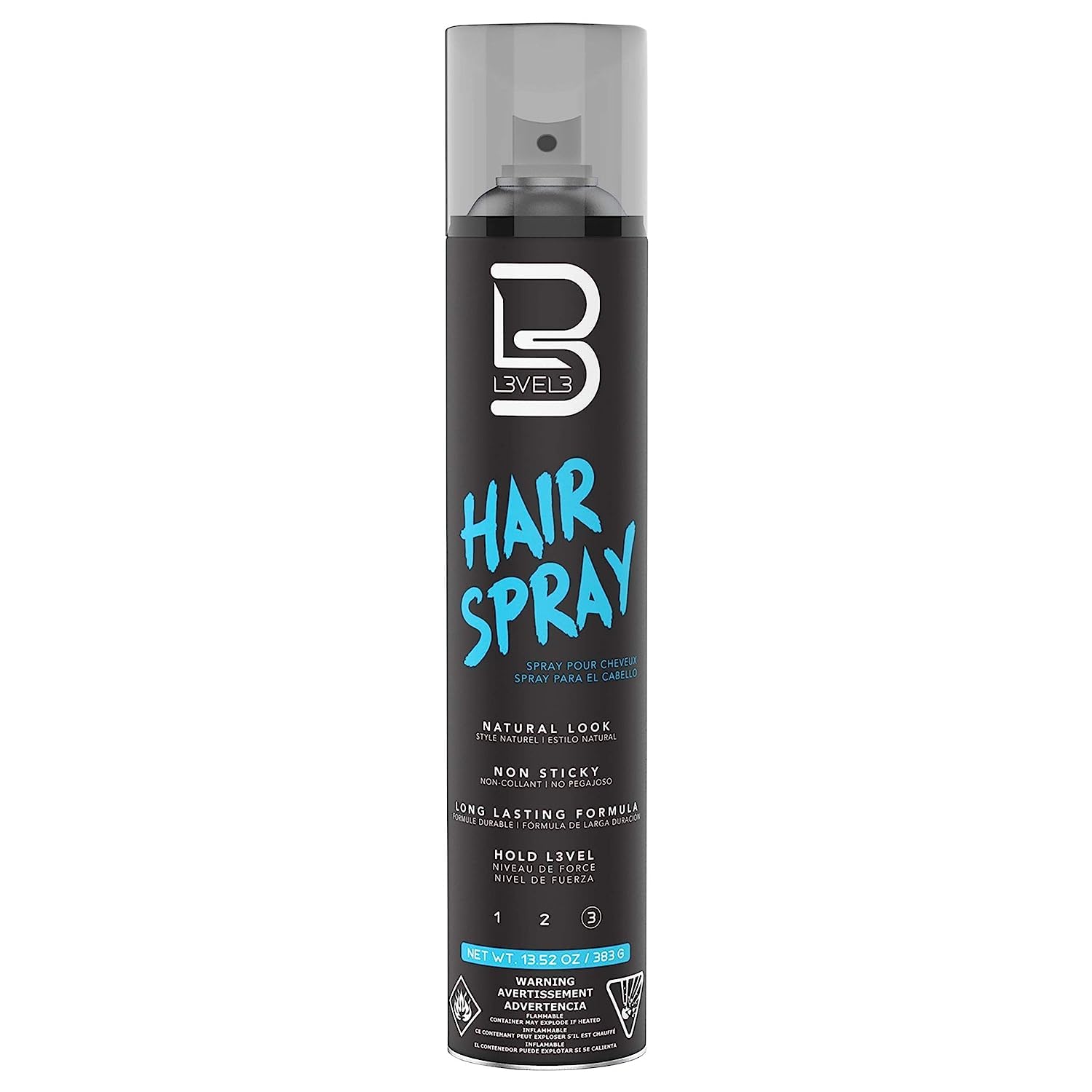 L3 Level 3 Hair Spray aerosol can for lasting hold with natural movement