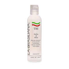 La-Brasiliana Tre Define Shine bottle showing post-keratin moisture sealing.