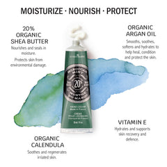 La Chatelaine hand cream texture close up showing creamy absorption.