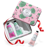 La Chatelaine Rose Hand Cream Trio Tin set showing three scented tubes for everyday nourishment