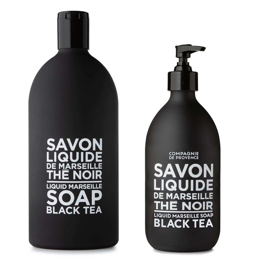 La Compagnie de Provence Black Tea liquid soap in glass pump bottle for silky hand cleansing