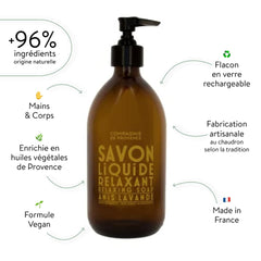 La Compagnie de Provence liquid soap creates creamy foam for gentle hand and body cleansing.