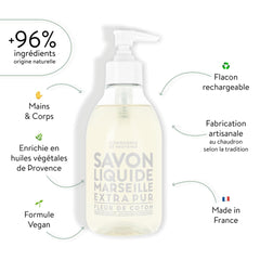 La Compagnie de Provence bottle highlights natural-origin oils for nourished skin during use.