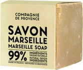 La Compagnie de Provence Savon Marseille Palm Soap Cube front label highlights authentic handmade quality.