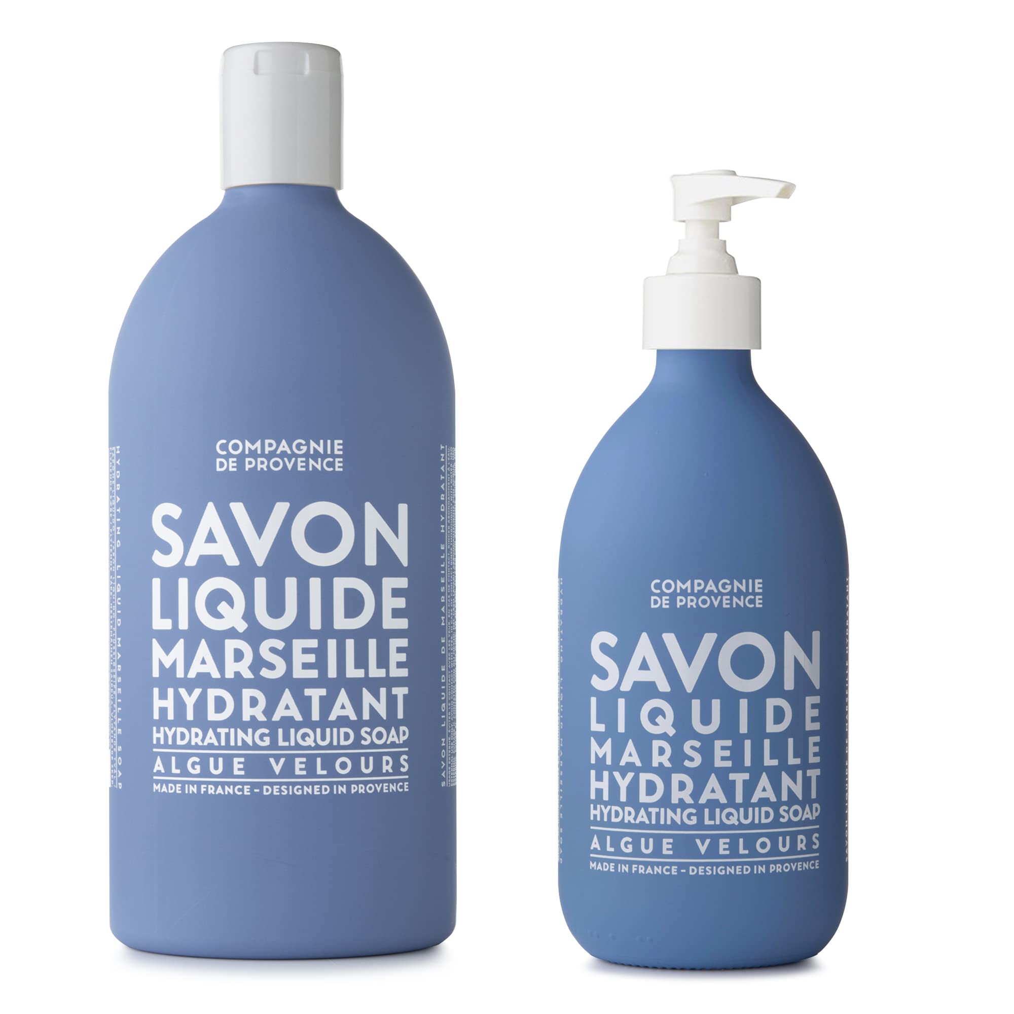 La Compagnie de Provence velvet seaweed soap in glass pump bottle for everyday hand cleansing