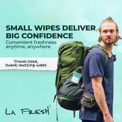 La Fresh antiperspirant wipe pulled from the pouch.