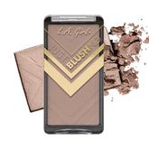 La Girl Just Blushing compact close-up shows buildable color for versatile looks.