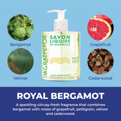 La Grappe d'Or Royal Bergamot soap pour highlights citrusy aroma and quick lather