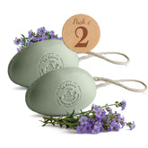 La Maison du Savon de Marseille Verbena soap on rope for easy hanging and daily cleansing.
