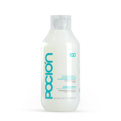 La Pocion Shampoo bottle pouring for deep cleansing and refreshing scalp care.