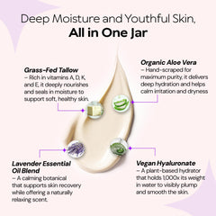 LA PURE Beef Tallow Face Cream texture highlights non-greasy finish