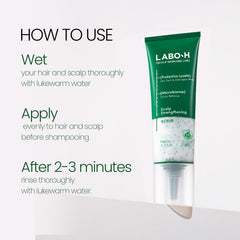 LABO-H scalp scrub triple-acid complex exfoliation for dead skin and hydration.