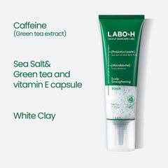 LABO-H scalp scrub white clay action showing impurity absorption on scalp.