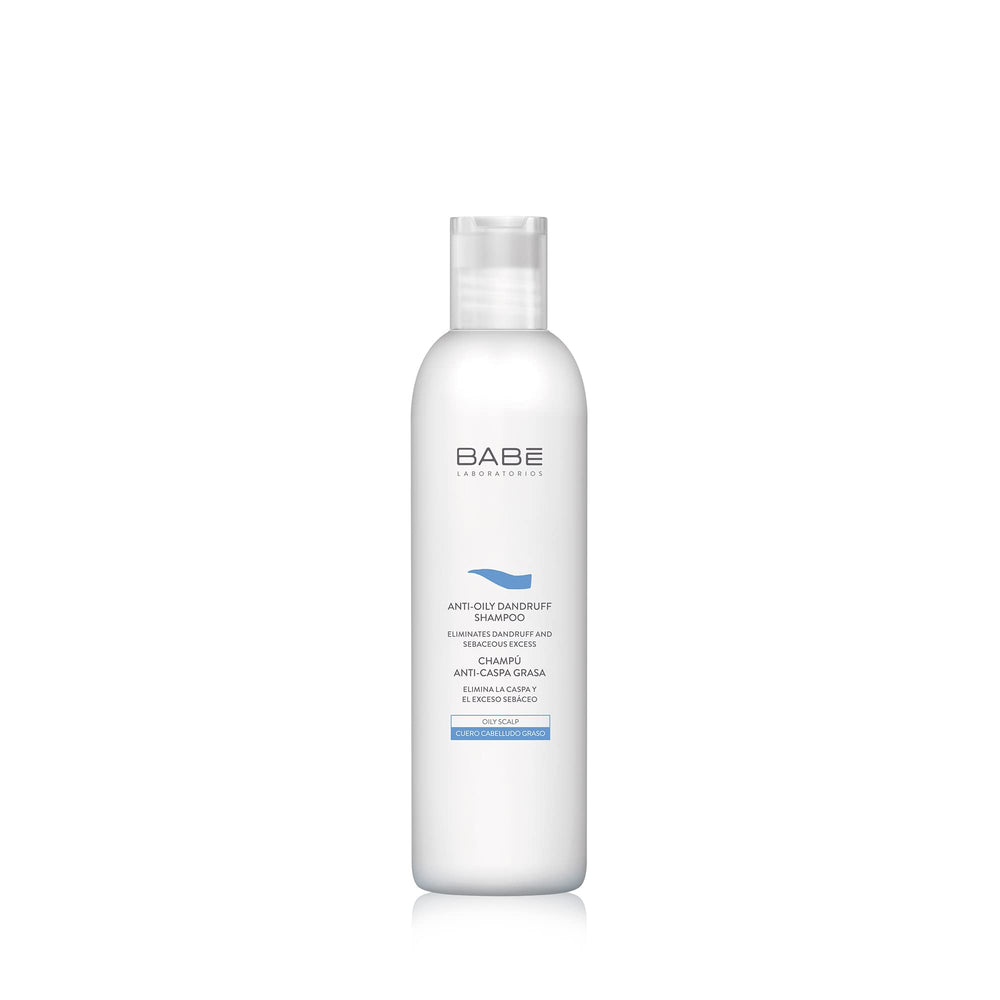 Laboratorios Babe anti-oily dandruff shampoo bottle, 250ml, scalp balance.