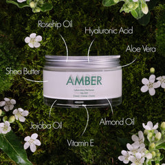 Laboratory Perfumes Amber Body Cream texture close-up—rich, smooth application.