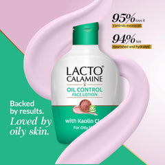 Lacto Calamine Oil Balance lotion on skin with a non-greasy matte feel.
