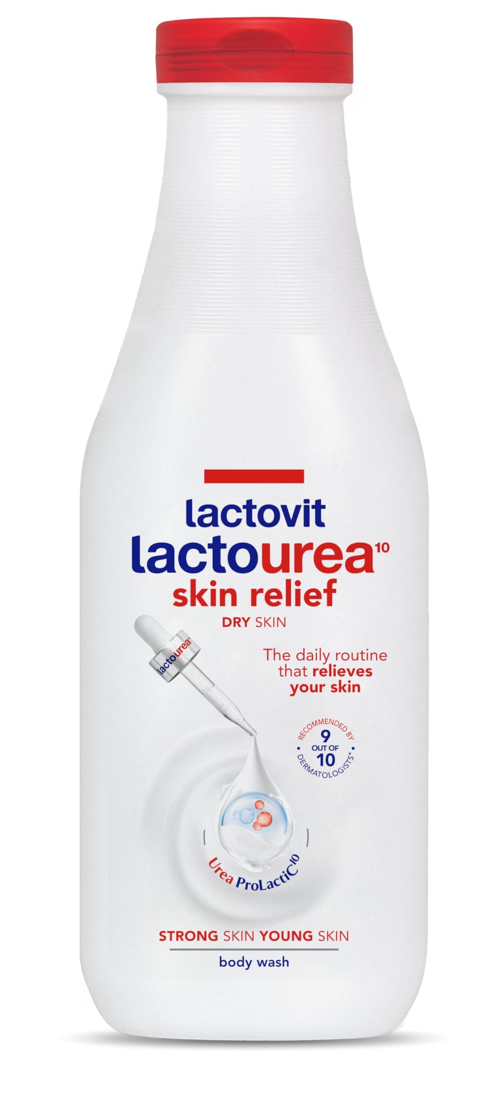 Lactovit Lactourea bottle 600ml on sink for daily hydrating cleanse