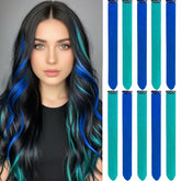 Ladyamz teal and blue clip-in hair extensions in 22in length for versatile styling.