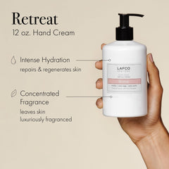 LAFCO New York Retreat hand cream texture close-up shows creamy, fast-absorbing formula