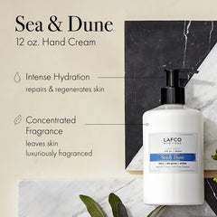 Closeup of Sea & Dune hand cream texture highlighting rich oils for moisturized skin.