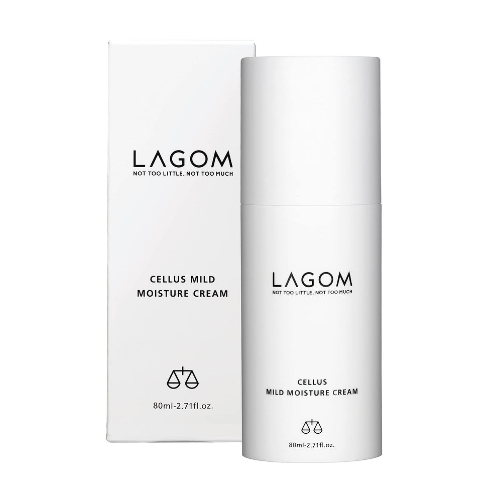 LAGOM Cellus Mild Moisture Cream bottle closeup showing fragrance-free hydration for sensitive skin