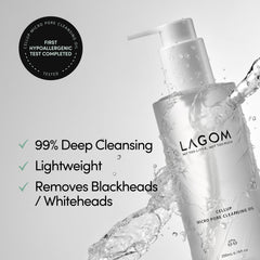 LAGOM Micro Pore Cleansing Oil being poured showing easy application.