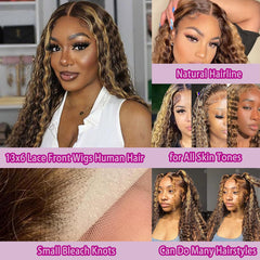 LAINSS honey blonde ombre deep wave wig highlights vibrant color and soft curls