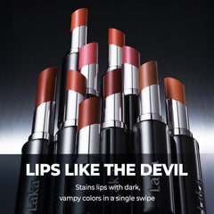 Laka Devil Lip silky texture highlights crease-free finish that lasts.
