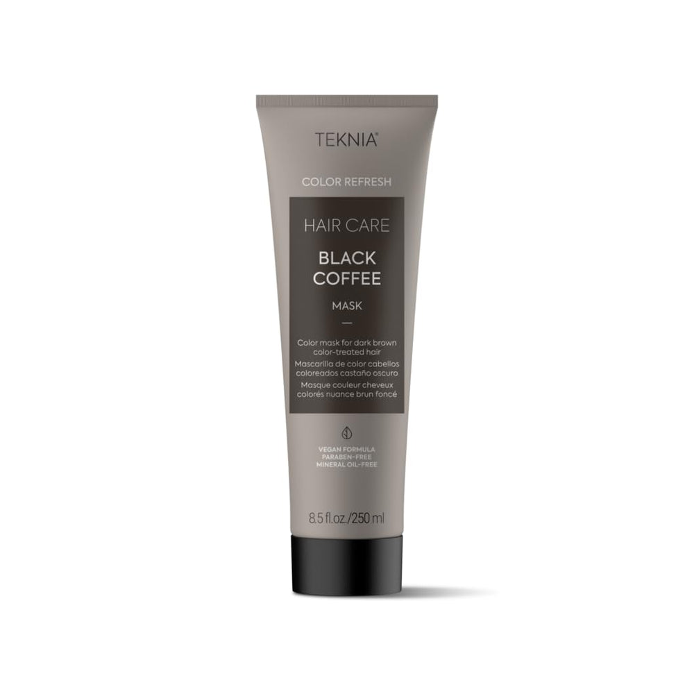LAKME Teknia Black Coffee Mask jar close-up showing color deposit and conditioning