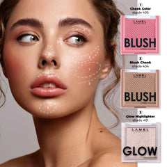 LAMEL Glow Highlighter contour-use closeup demonstrates sculpted cheek definition.