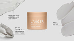 Lancer Body Polish ingredients showcase with Kigelia fruit and marula oil.