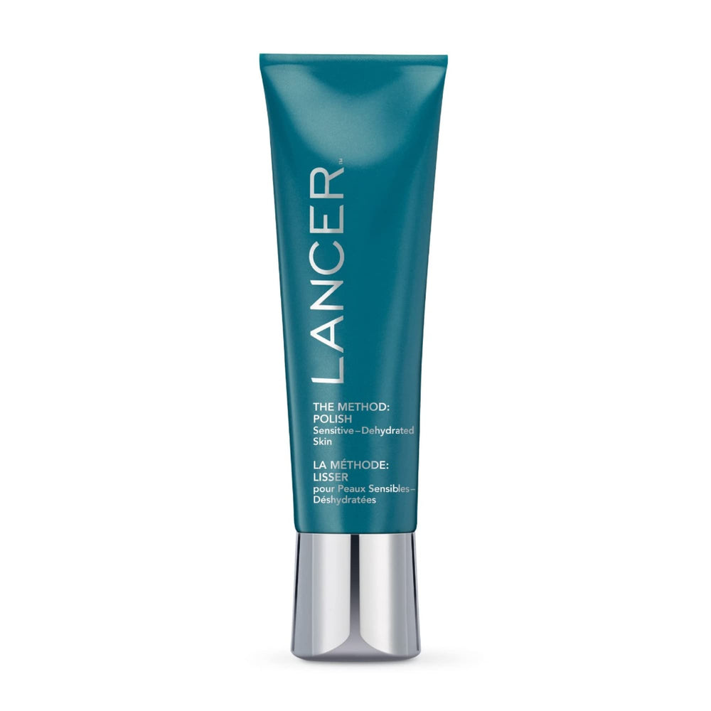 Lancer The Method Polish exfoliator bottle close-up for ultrasmooth skin.