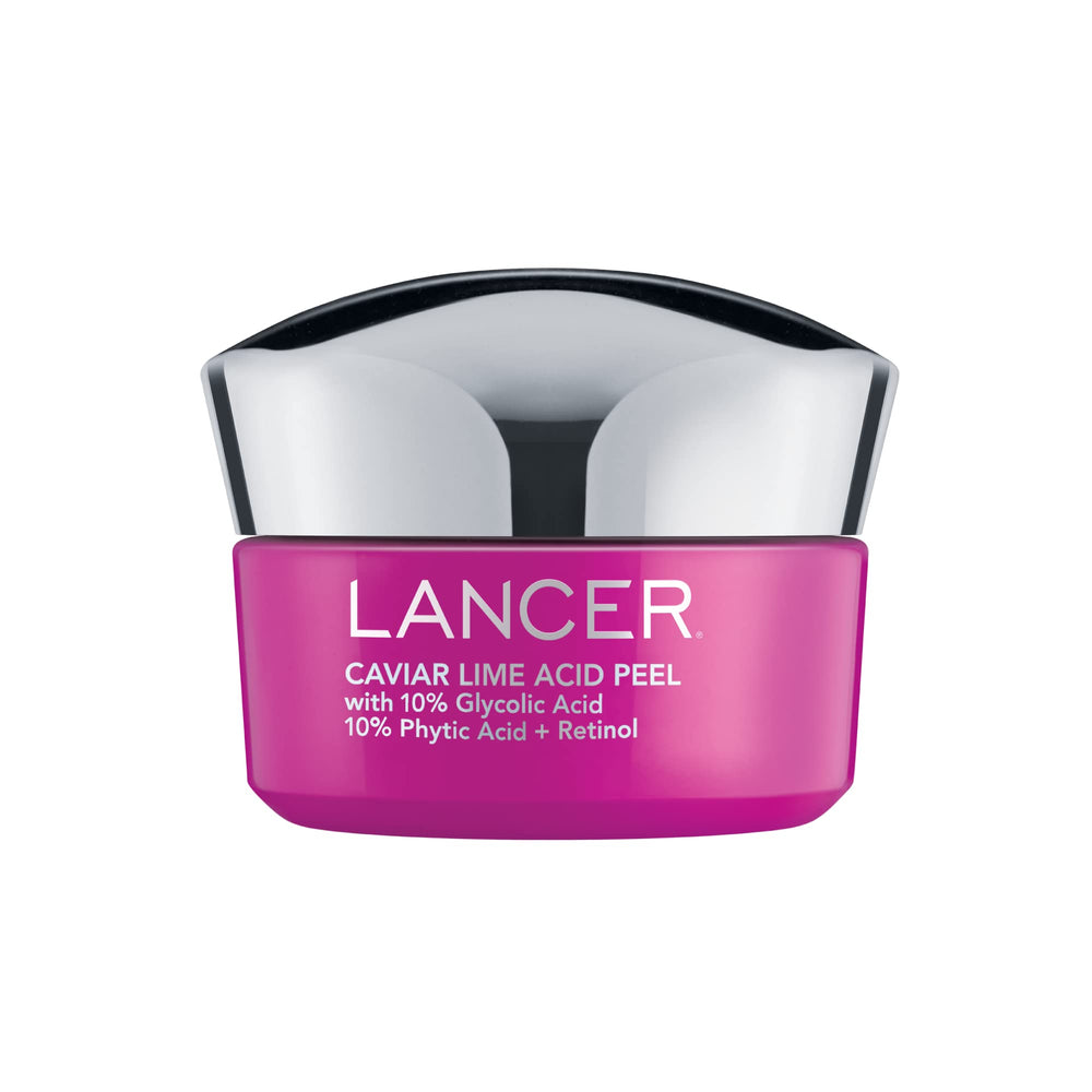 Lancer Caviar Lime Acid Peel bottle close-up for at-home brightening routine.