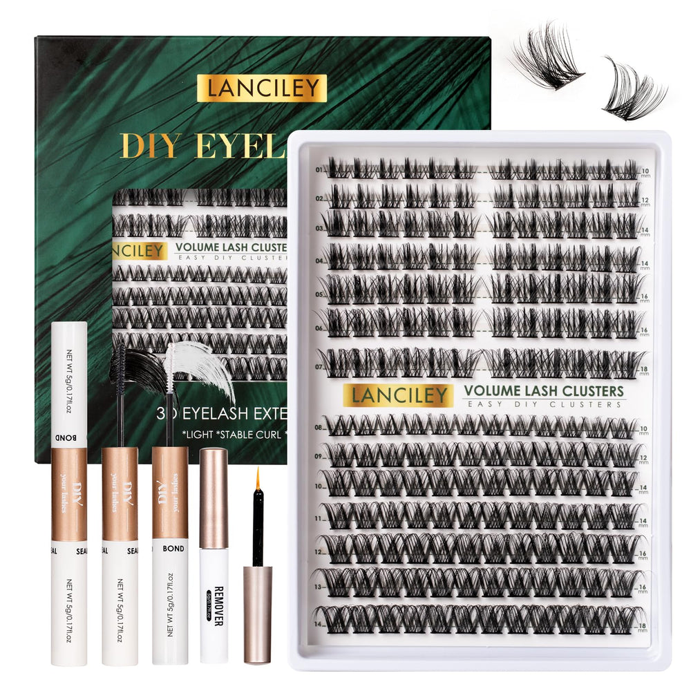 Lanciley Lash Clusters Kit 168pc with 10-18mm range for a natural blend.