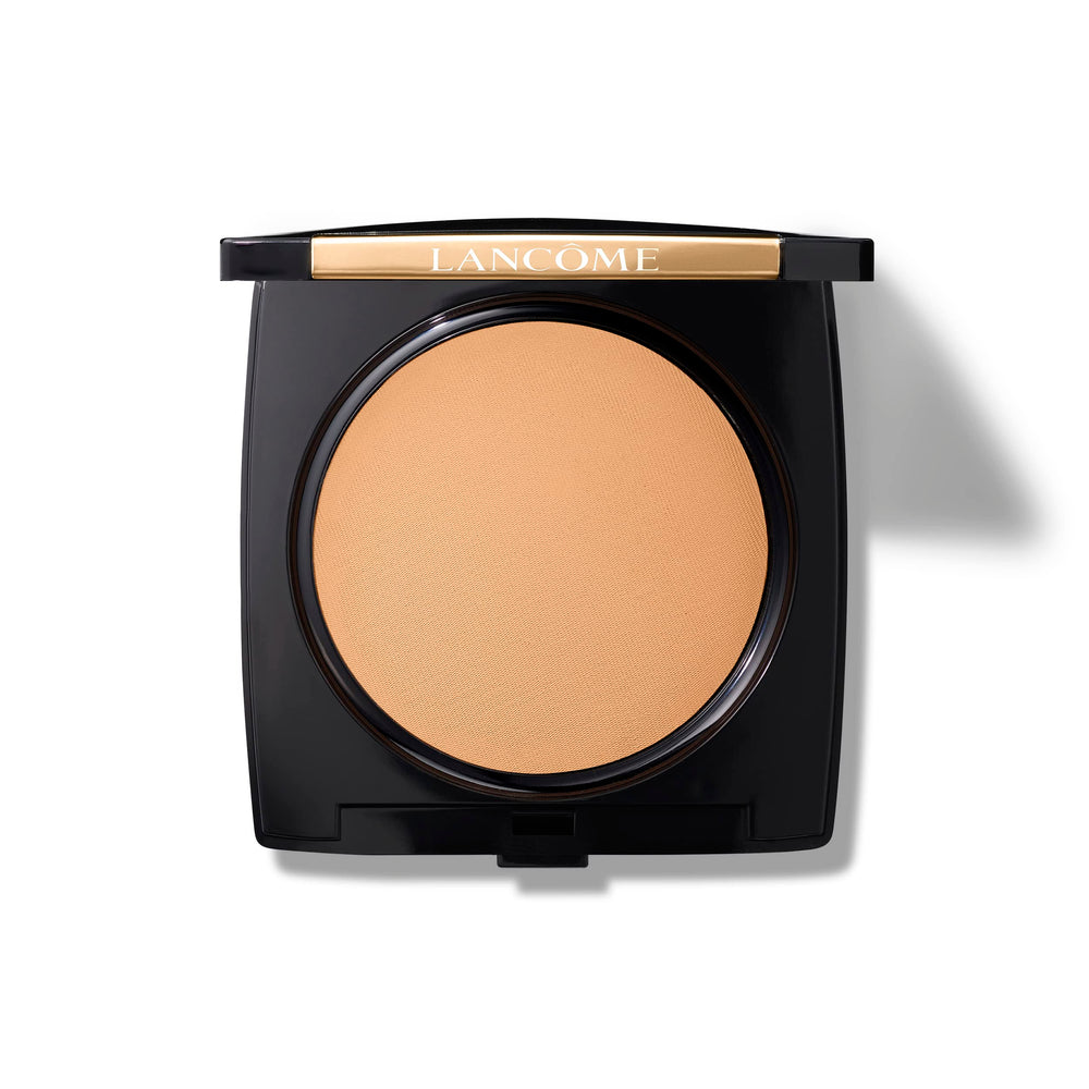 Lancôme Dual Finish bottle close-up showing smooth, natural matte coverage.