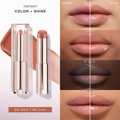 Lancôme Lip Idôle Butterglow balm swatch displaying buildable color on lips.