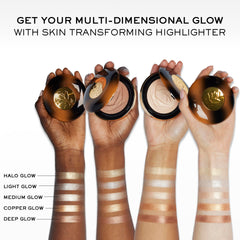 Lancôme Teint Idole C.E. highlighter applied on cheekbone shows natural copper glow.