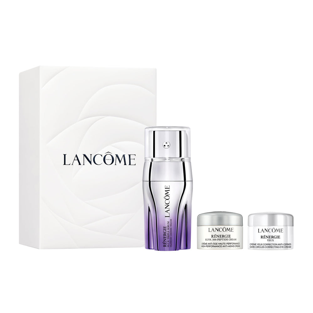 Lancôme Rénergie H.C.F. Triple Serum bottle close-up with hydration and anti-wrinkle potential.