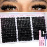 Lanflower fluffy lash clusters kit 300pcs creates fluffy volume for a natural flutter.