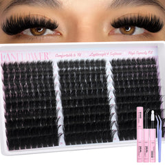Lanflower fluffy lash clusters kit 300pcs creates fluffy volume for a natural flutter.
