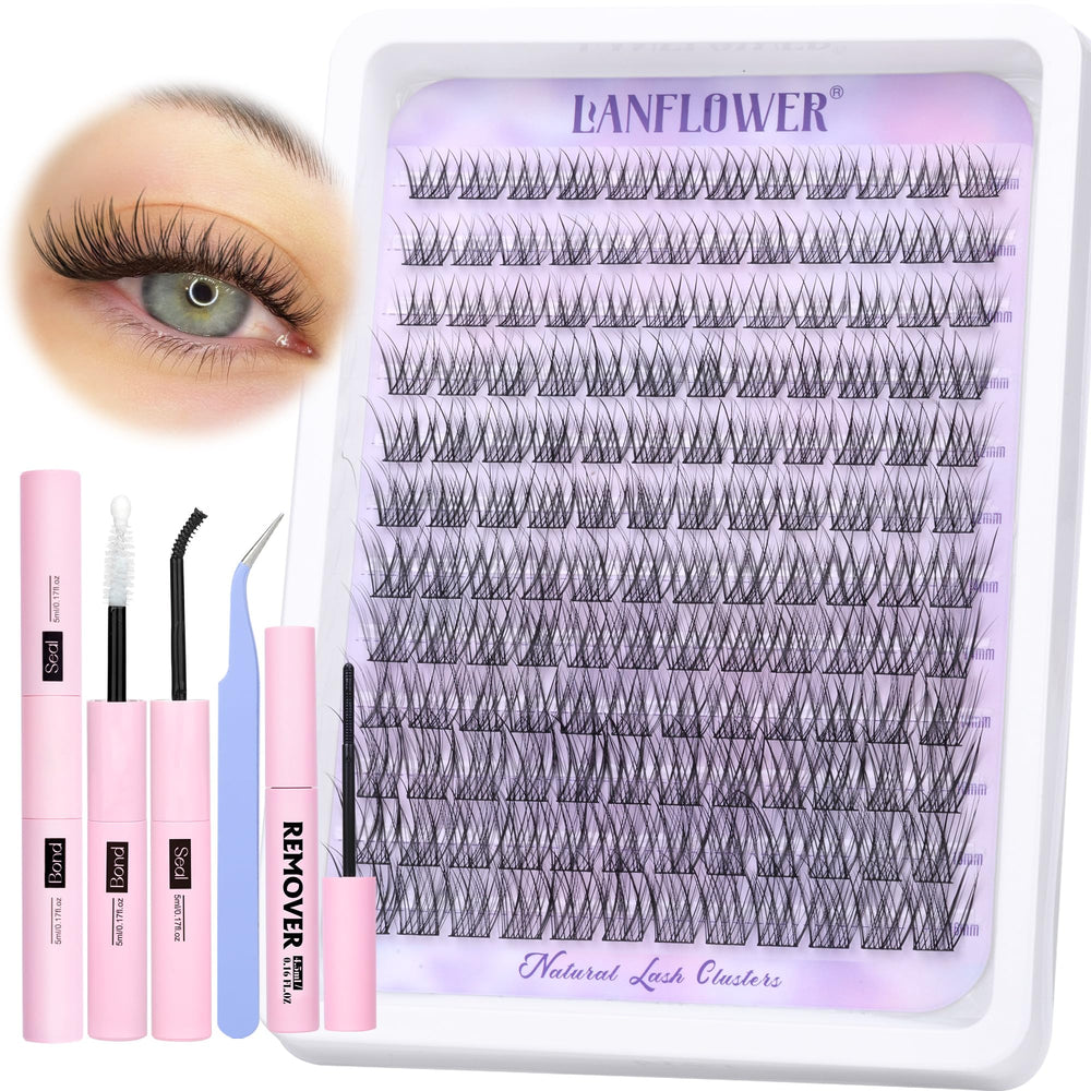 LANFLOWER natural lash clusters 10-16mm in C-curve for easy at-home lash styling.