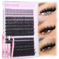 Lanflower Manga Lash Clusters Kit with D-Curve for dramatic eye-opening effect.