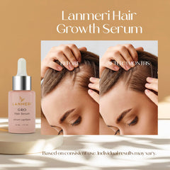 Lanmeri growth serum dropper dispensing product onto scalp for precise application.