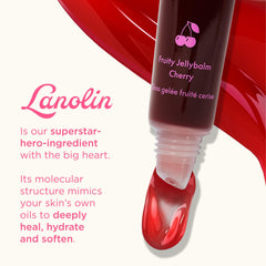 Lanolips Jellybalm Cherry application shows smooth, comfortable lip wear.