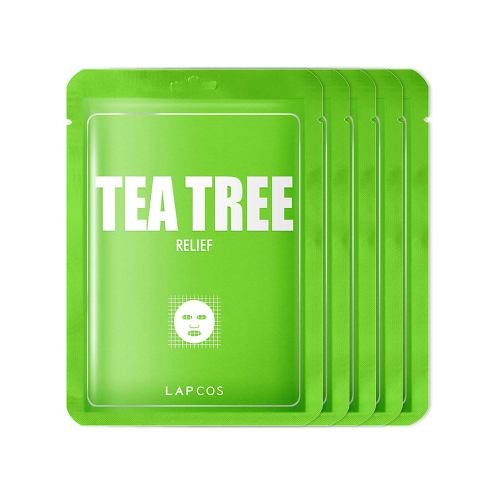Lapcos Tea Tree Sheet Mask unfolded for application and pore cleansing.