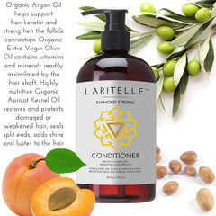 Laritelle argan oil detail emphasizing moisture and strength for hair.