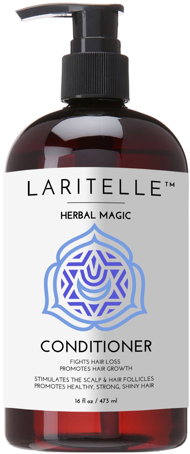 Laritelle Organic Conditioner 16 oz bottle promotes detangling and smoother hair.
