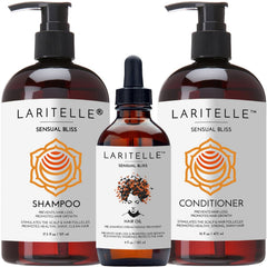 Laritelle Organic Hair Growth Set shampoo bottle with argan oil and rosemary for healthy hair