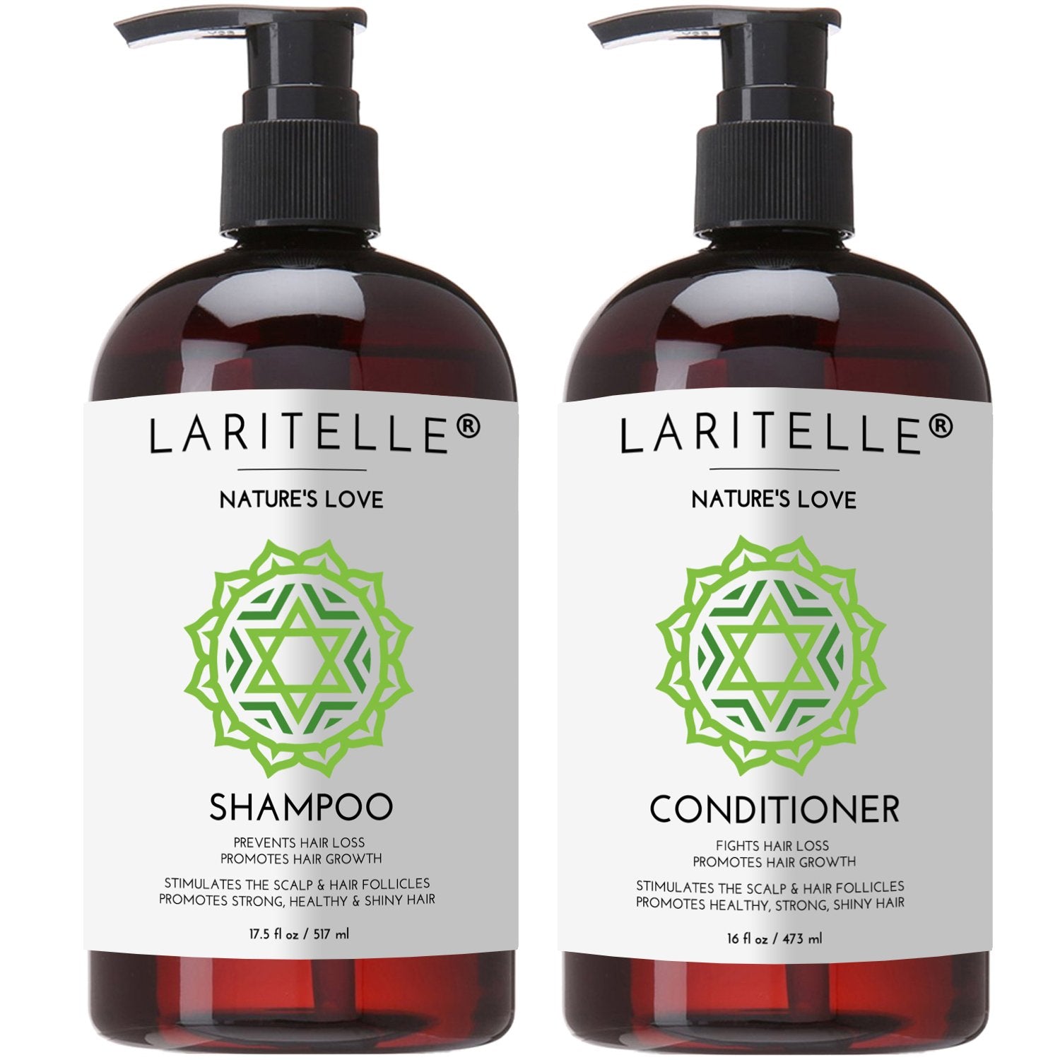 Laritelle Organic Shampoo bottle showing gentle cleanse for all hair types.