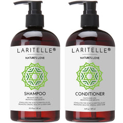 Laritelle Organic Shampoo bottle showing gentle cleanse for all hair types.